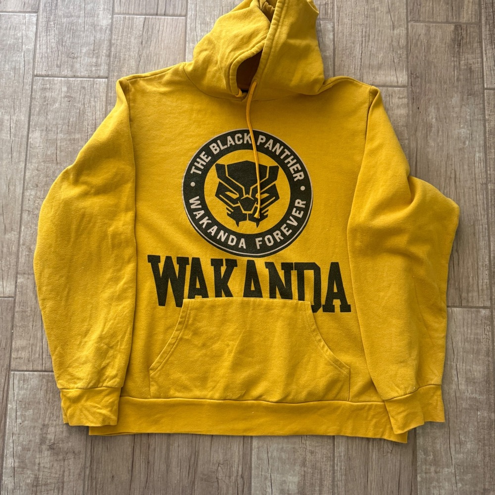 Marvel Black Panther Wakanda Forever Hoodie Yellow XXL Mens Pullover Sweatshirt